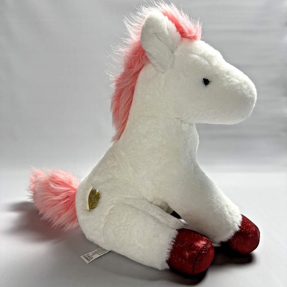 FAO Schwarz Sparklers Pony Plush 12" White Pink Mane Red Glitter Hooves 2022
